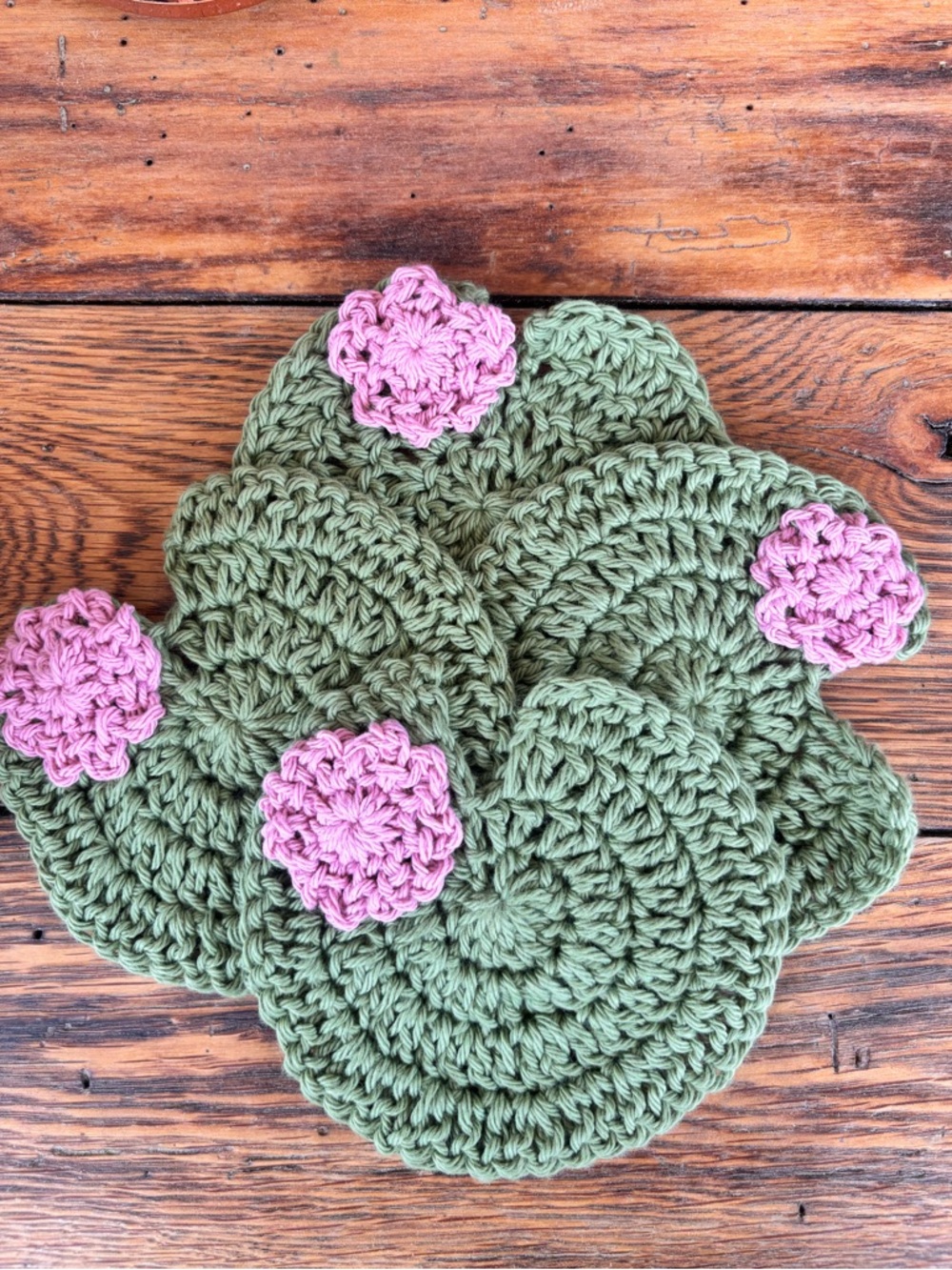 Handmade Crochet Lily pad coasters- set of 4
